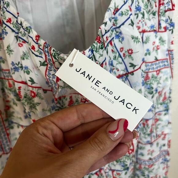 JANIE AND JACK Big Girl Dress Size 14 White Red Blue Floral Patchwork Summer NEW - Picture 5 of 8